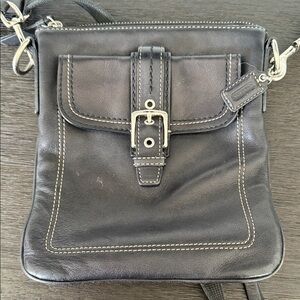 Coach Black Leather Messenger Crossbody with Contrast Stitching